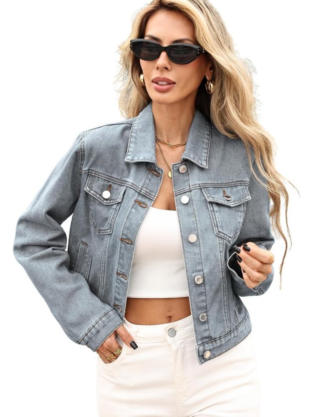 Cropped Denim Jean Jacket for Women | 6 Pockets, Stylish & Versatile Outerwear